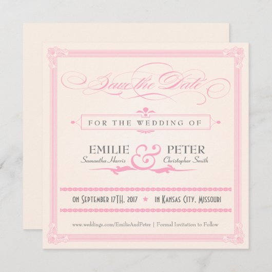 Roze, grijze en Cream Poster stijl Opslaan Datum Save The Date (Voorkant / Achterkant)