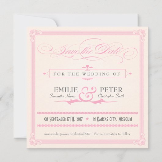 Roze, grijze en Cream Poster stijl Opslaan Datum Save The Date (Voorkant)