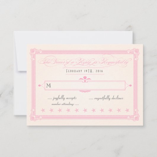 Roze, grijze en crème Poster stijl bruiloft RSVP (Achterkant)