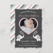 Roze grijze en gemunt olifant babymeisje Foto's: Aankondiging (Voorkant / Achterkant)