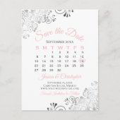 Roze, grijze en witte bruiloft Opslaan Datum kalen Aankondigingskaart (Voorkant)