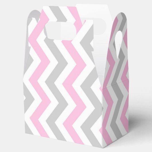 Roze grijze en witte chevron bruiloft bedankdoosjes (Geopend)