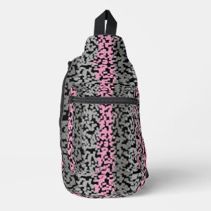 Roze, grijze en zwarte digitale pixelstrepen sling bag