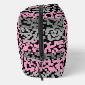 Roze, grijze en zwarte digitale pixelstrepen toilettasje (Rechts)