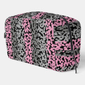Roze, grijze en zwarte digitale pixelstrepen toilettasje (Rechterhoek)