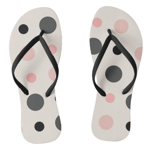 Roze, grijze en zwarte stippen teenslippers (Voetbed)