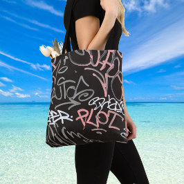 Roze, grijze en zwarte Urban Graffiti-stijl Tote Bag