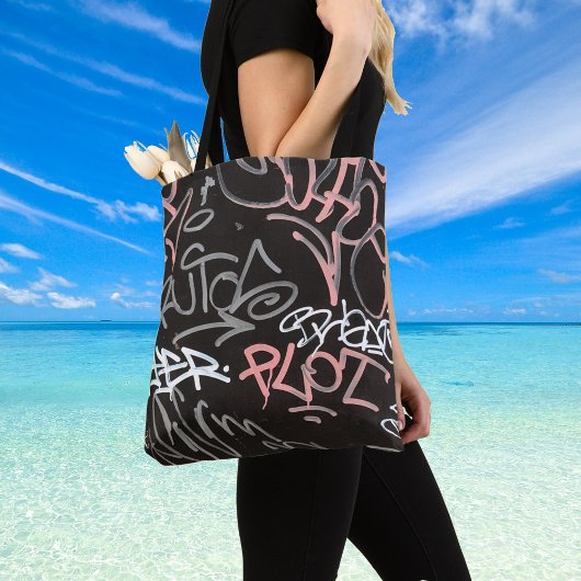 Roze, grijze en zwarte Urban Graffiti-stijl Tote Bag