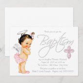 Roze Grijze Engel Baby Meisje Doop Kaart (Voorkant / Achterkant)