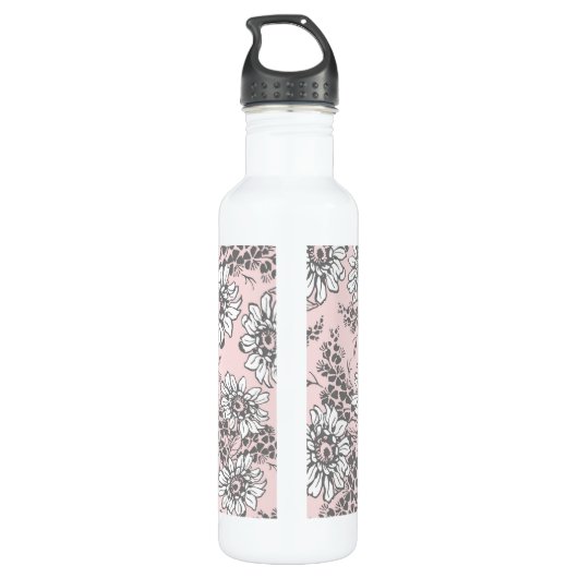 Roze grijze Floral Aangepaste naam Waterfles (Achterkant)