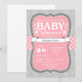 Roze grijze Floral Baby shower Kaart (Voorkant / Achterkant)