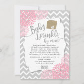 Roze grijze Floral Baby Sprinkle per post Uitnodig Kaart (Voorkant)