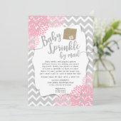 Roze grijze Floral Baby Sprinkle per post Uitnodig Kaart (Staand voorkant)