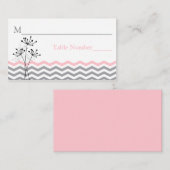 Roze, grijze Floral, Chevron Stripes Place Card Plaatskaartje (Voorkant / Achterkant)