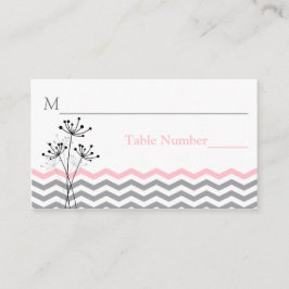 Roze, grijze Floral, Chevron Stripes Place Card Plaatskaartje
