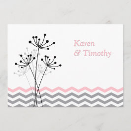 Roze, grijze Floral, Chevron Wedding Invite Kaart