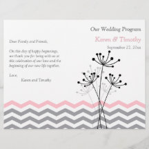 Roze, grijze Floral, Chevron Wedding Programme