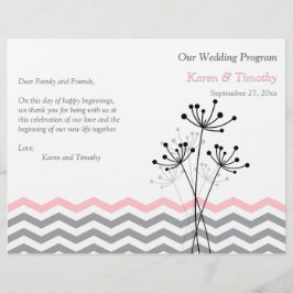 Roze, grijze Floral, Chevron Wedding Programme