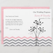Roze, grijze Floral, Chevron Wedding Programme (Voorkant / Achterkant)