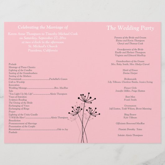 Roze, grijze Floral, Chevron Wedding Programme (Achterkant)