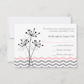 Roze, grijze Floral, Chevron Wedding RSVP Kaart (Achterkant)