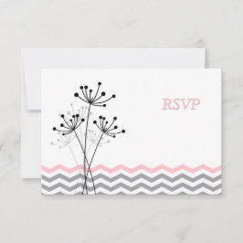 Roze, grijze Floral, Chevron Wedding RSVP Kaart