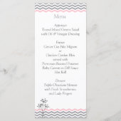 Roze, grijze Floral, Chevrons Wedding Menu Kaart (Achterkant)