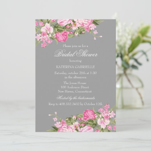 Roze grijze Floral Shabby Chic Vrijgezellenfeest I Kaart (Staand voorkant)