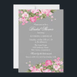 Roze grijze Floral Shabby Chic Vrijgezellenfeest I Kaart<br><div class="desc">Roze en grijs Vrijgezellenfeest.  Shabby Chic floral design.</div>