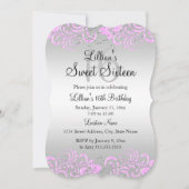 Roze grijze Floral Swirl Sweet 16 Invite Kaart (Voorkant)