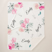 Roze grijze Floral waterverf Sherpa Deken (Voorkant)