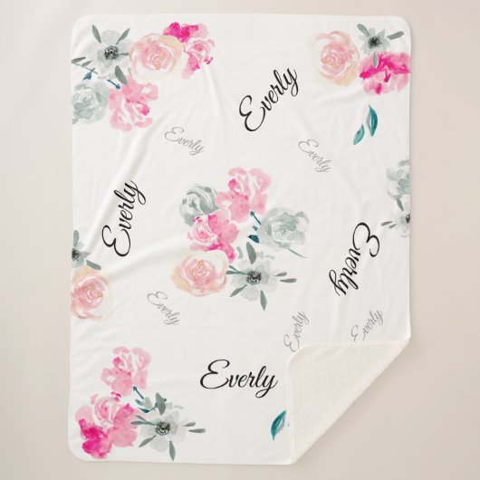 Roze grijze Floral waterverf Sherpa Deken (Voorkant)