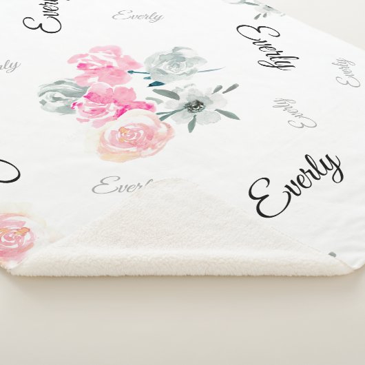 Roze grijze Floral waterverf Sherpa Deken (3/4)