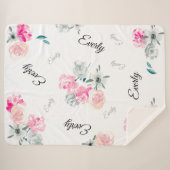 Roze grijze Floral waterverf Sherpa Deken (Voorkant (horizontaal))
