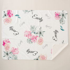 Roze grijze Floral waterverf Sherpa Deken