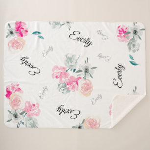 Roze grijze Floral waterverf Sherpa Deken