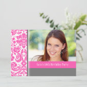 Roze grijze foto 18e verjaardag van de uitnodiging (Staand voorkant)