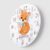 Roze grijze fox neursery decor wandklok (Hoek)