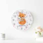 Roze grijze fox neursery decor wandklok (Huis)