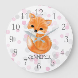 Roze grijze fox neursery decor wandklok