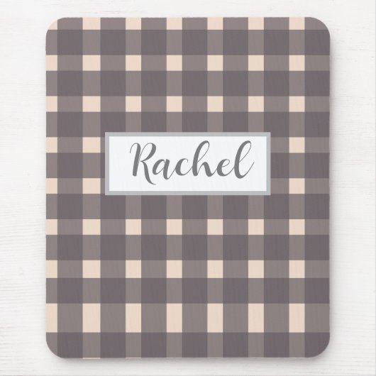 Roze grijze Gingham, gepersonaliseerd Muismat (Voorkant)