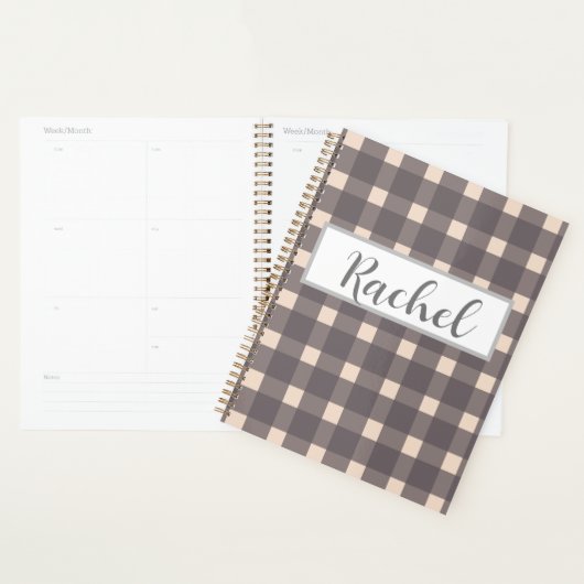 Roze grijze Gingham, gepersonaliseerd Planner (Display)