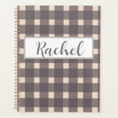 Roze grijze Gingham, gepersonaliseerd Planner (Voorkant)