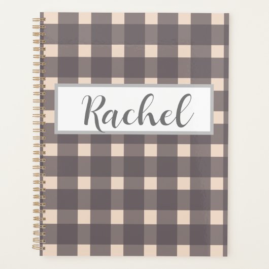 Roze grijze Gingham, gepersonaliseerd Planner (Voorkant)