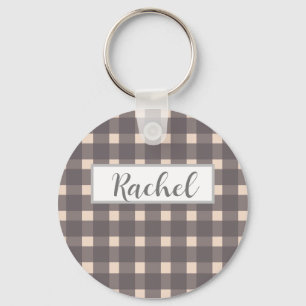 Roze grijze Gingham, gepersonaliseerd Sleutelhanger