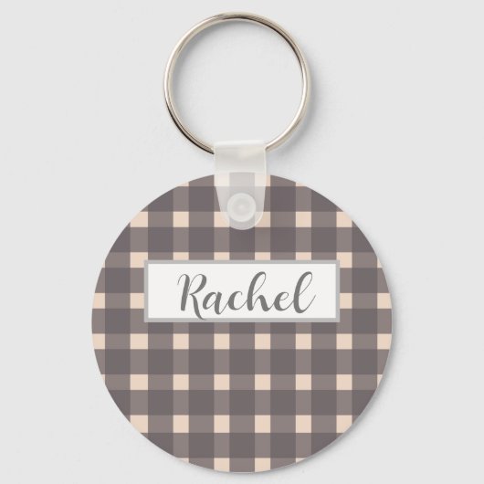Roze grijze Gingham, gepersonaliseerd Sleutelhanger (Voorkant)