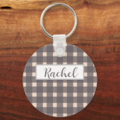 Roze grijze Gingham, gepersonaliseerd Sleutelhanger (Voorkant)