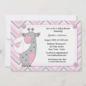 Roze grijze Giraffe Chevron Baby shower Uitnodigin Kaart (Voorkant)