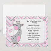Roze grijze Giraffe Chevron Baby shower Uitnodigin Kaart (Voorkant / Achterkant)