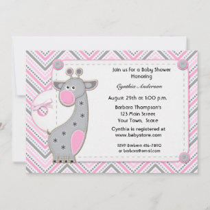 Roze grijze Giraffe Chevron Baby shower Uitnodigin Kaart